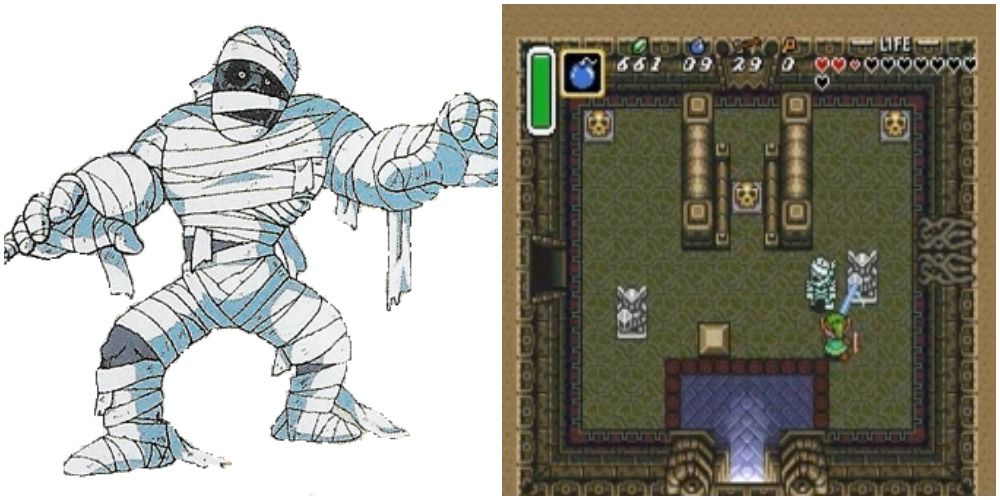 Artwork and a screenshot of the Gibdo from A Link to the Past
