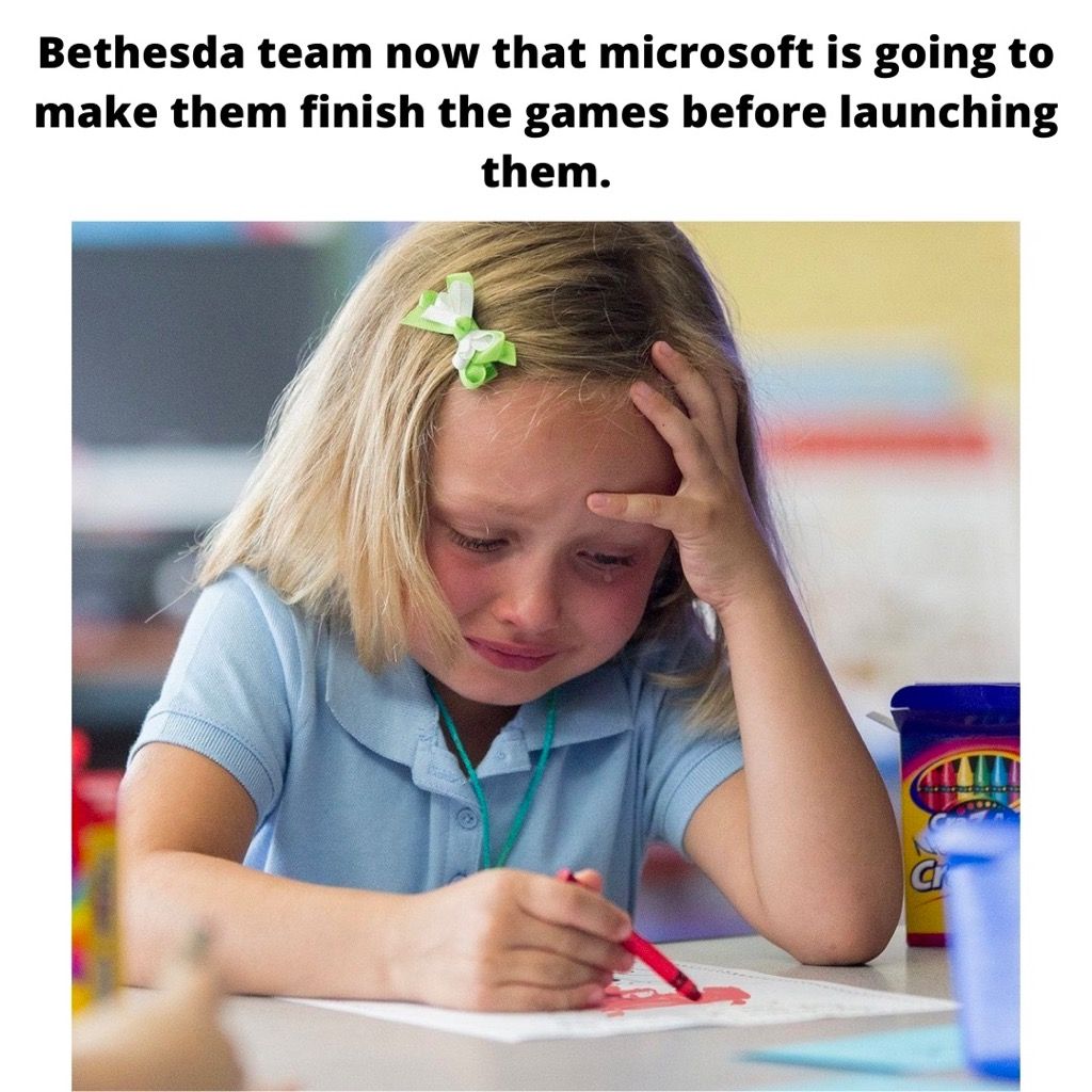 Girl Crying While Drawing Bethesda Bug Fix Meme