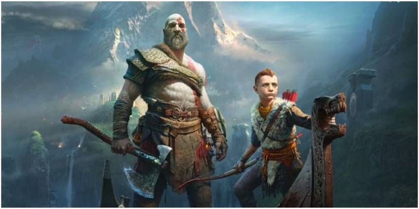Kratos and Atreus on a boat.