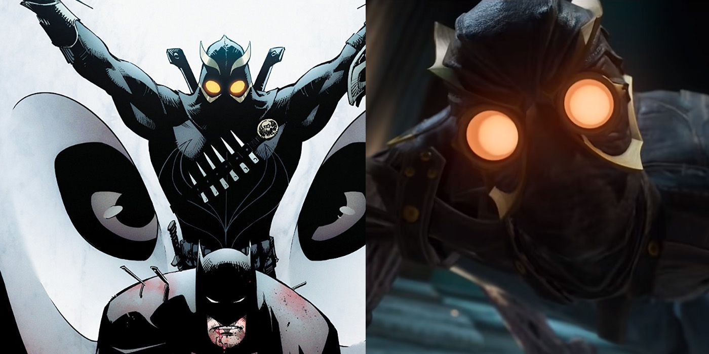 A split image depicts the DC comic book villain Talon and a Gotham Knights video game version of the character