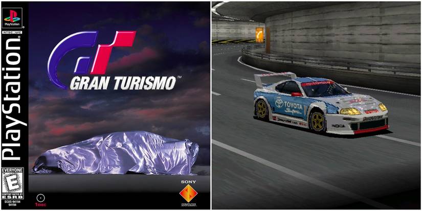 image of PS1 Gran Turismo cover next to Toyota racing car