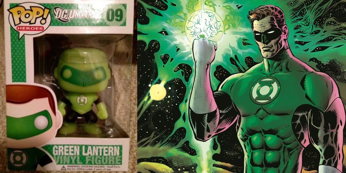 Green Lantern Funko with character comparison
