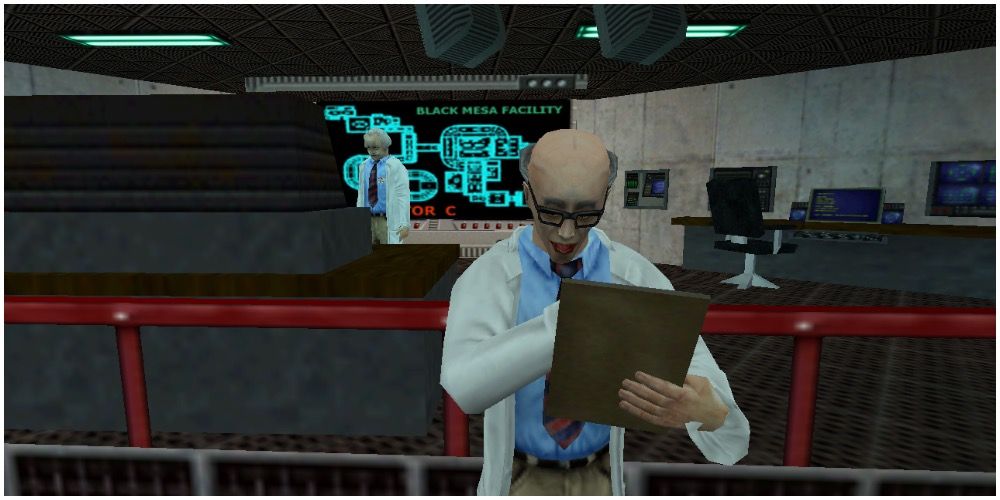 Two scientists inside of the Black Mesa Research Facility