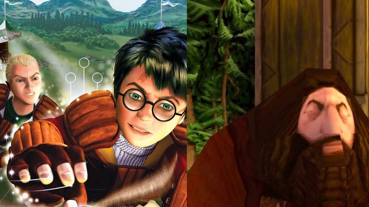 (Left) Harry Potter and Draco Malfoy playing Quidditch from Quidditch World Cup (Right) Hagrid from Harry Potter and the Sorcerer's Stone