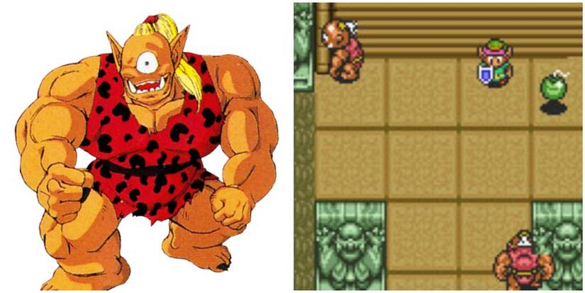 Artwork and a screenshot of the Hinox from A Link to the Past