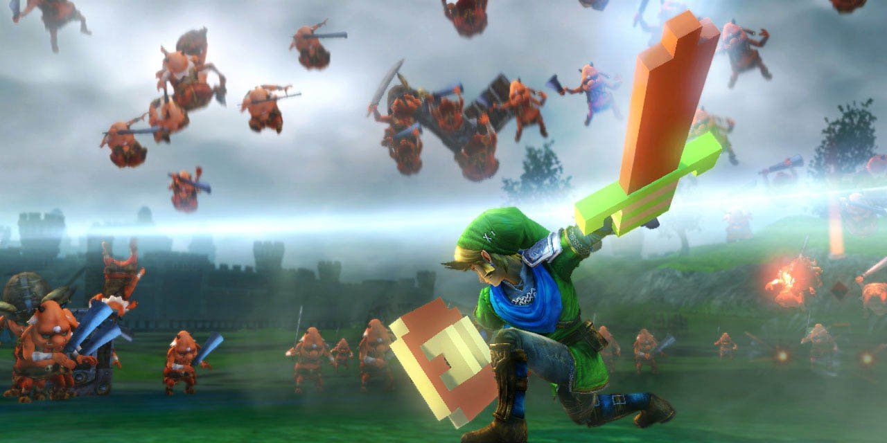 Legend Of Zelda Hyrule Warriors Challenge Mode Link Defeats Horde 8-Bit Sword Shield