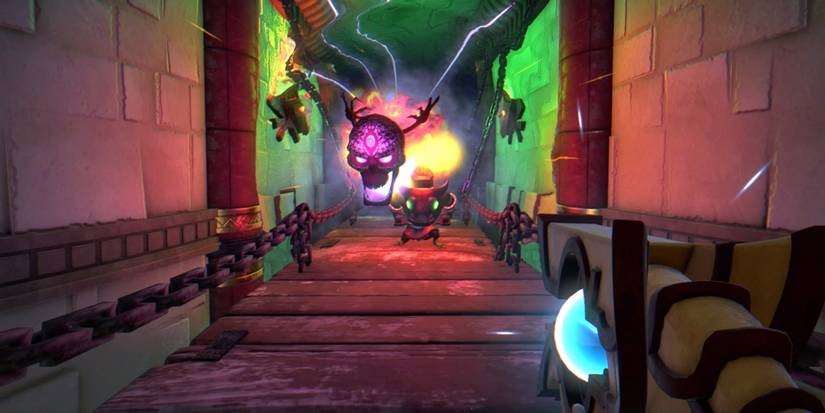 Immortal Redneck floating skull monster down dark dunegon corridor