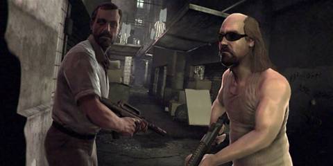 Kane And Lynch holding guns in a firefight