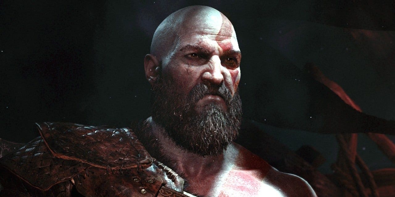 Kratos scowling in God of War