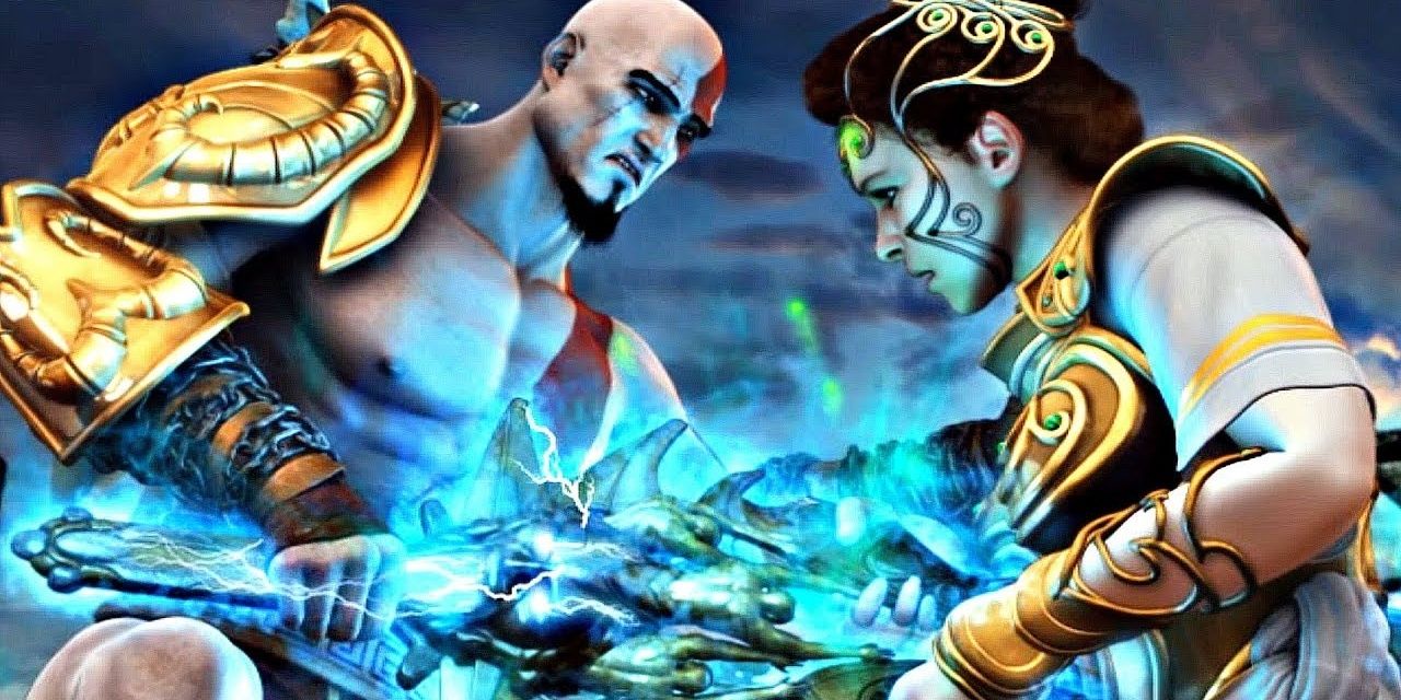 Kratos stabbing Athena in the belly