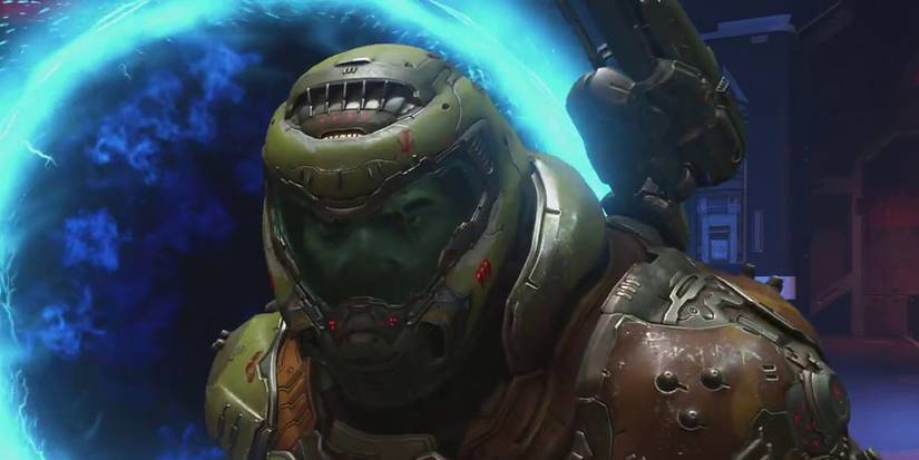 Doom Slayer with a portal behind him