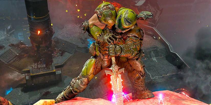 Doom Slayer killing a demon