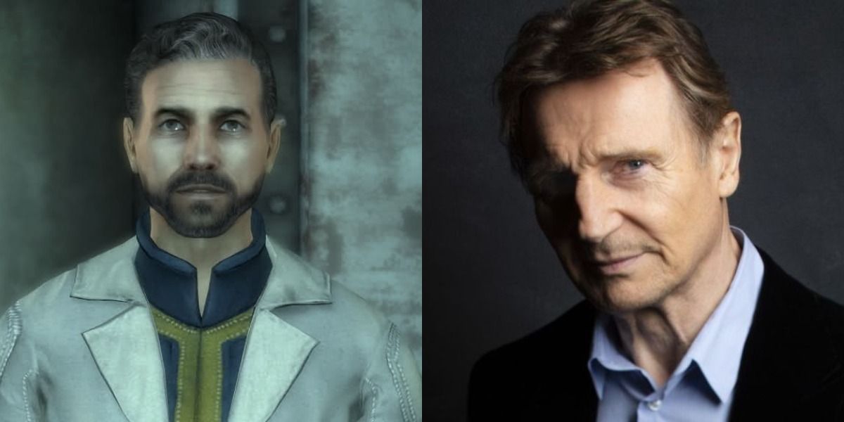 liam neeson next to video game character