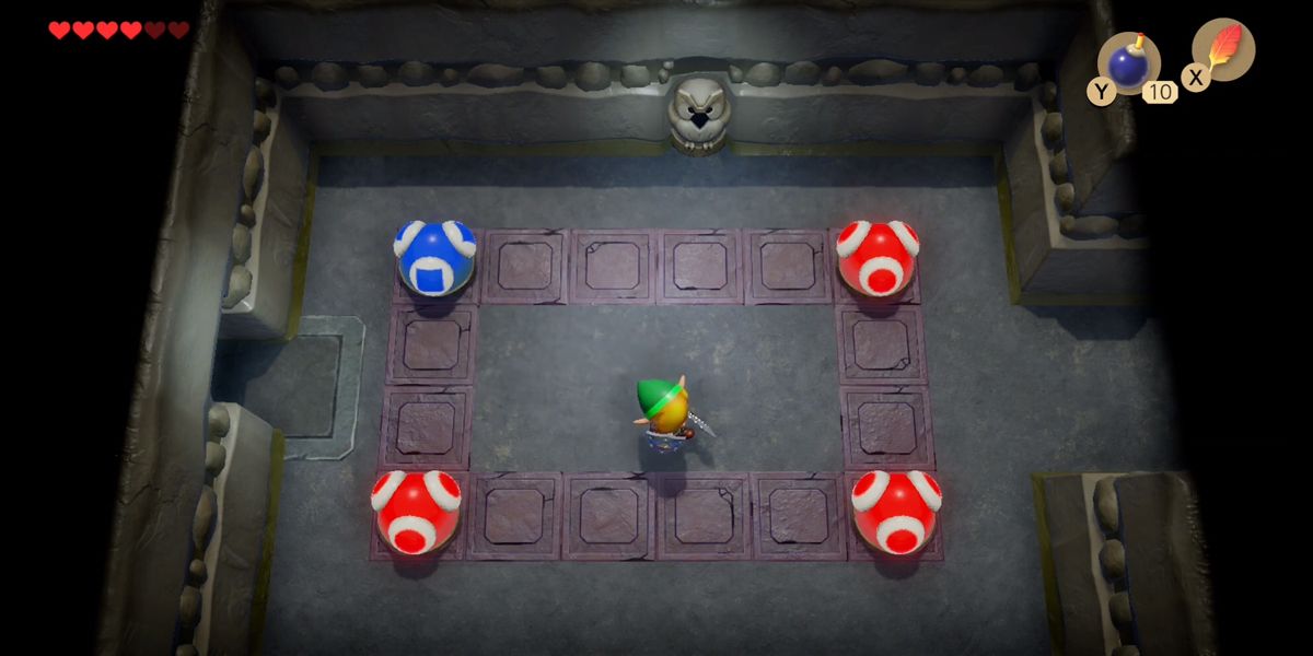 The first switch room in the Color Dungeon in Link's Awakening 2019
