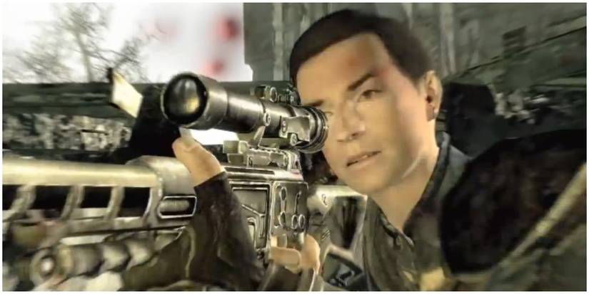 The Lone Wanderer aiming a sniper rifle