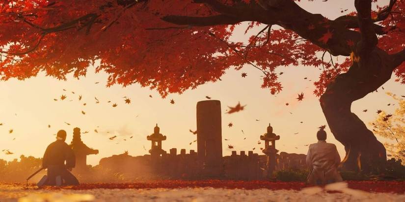 Lord Shimura and Jin Sakai kneeling.