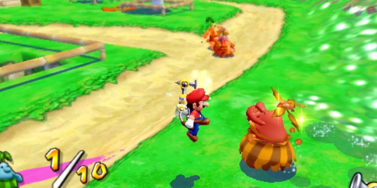 Mario spraying a Pianta in Mario Sunshine