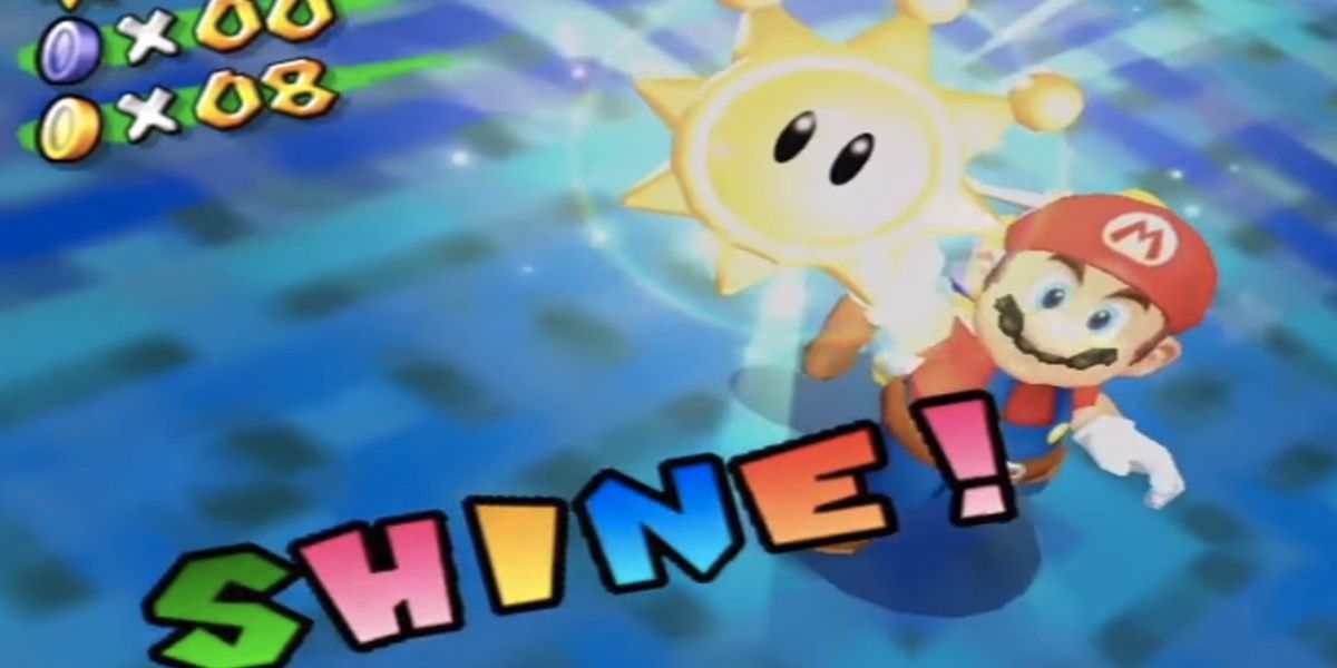 Mario holding a Shine Sprite in Mario Sunshine