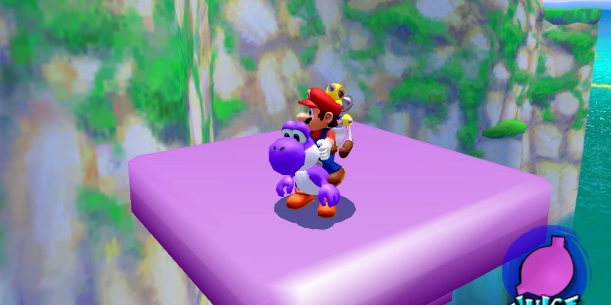 Mario riding Yoshi in Mario Sunshine