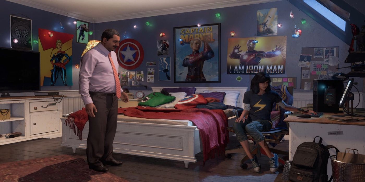 Kamala and her father from Marvel's Avengers