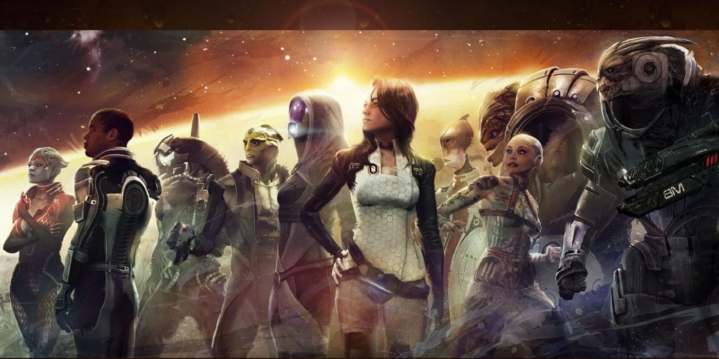 image of all Mass Effect 2 companions in a line