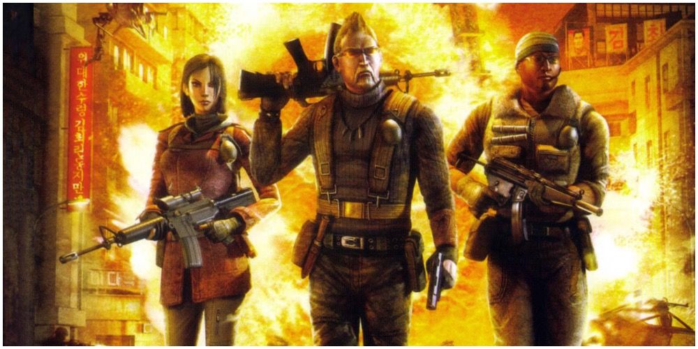 The promotional art for the first Mercenaries game