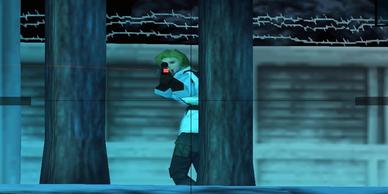 Metal Gear Solid Sniper Wolf Hiding Behind Tree Boss Fight