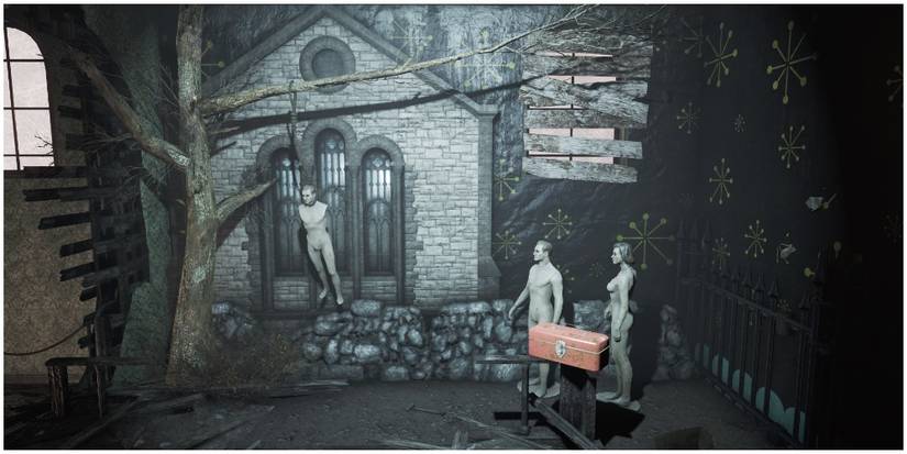 Mannequins setting up a scene in the Museum of Witchcraft