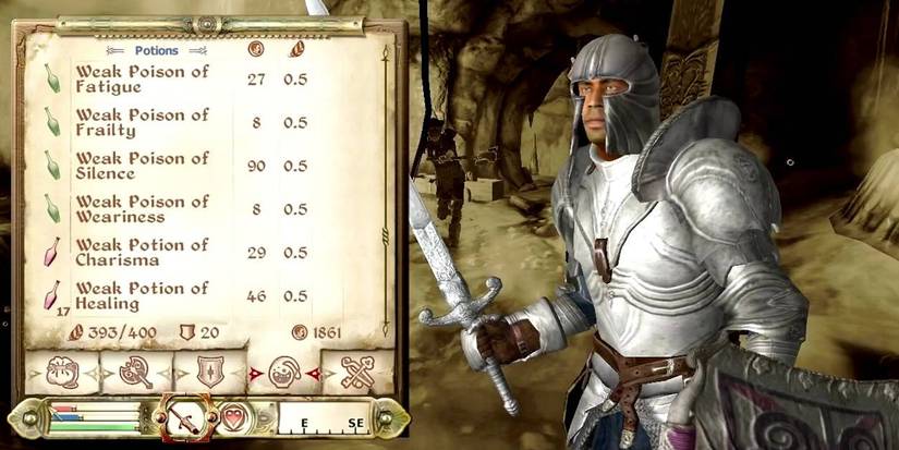 A character browsing through an item list