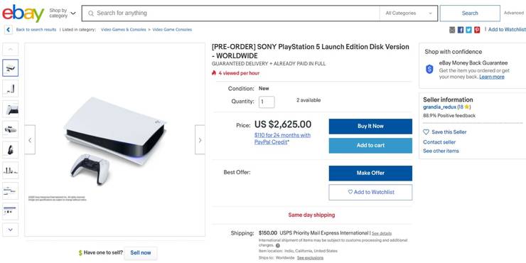 Ps5 Pre Orders Are Going For Huge Amounts On Ebay Game Rant