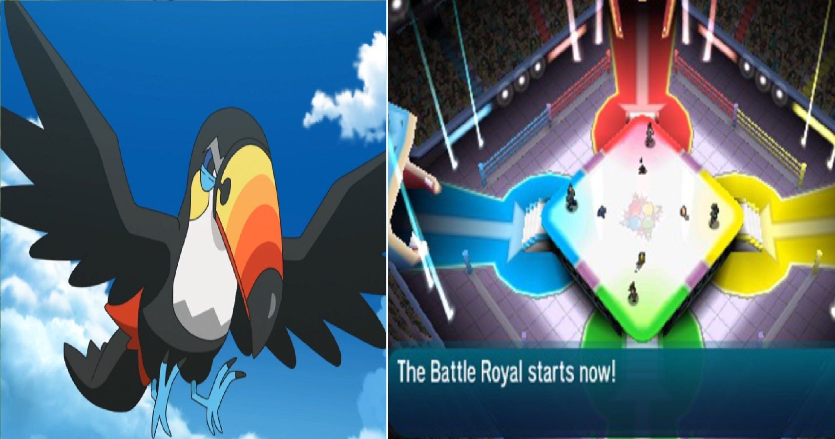 The Pokémon Toucannon and one of Pokémon Sun & Moon's Battle Royals