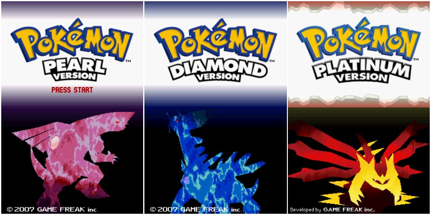 title screens for Pokemon Diamond, Pearl, and Platinum