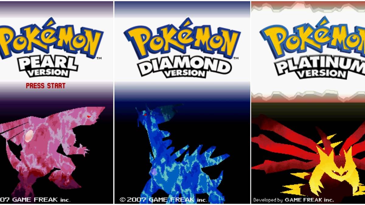 title screens for Pokemon Diamond, Pearl, and Platinum
