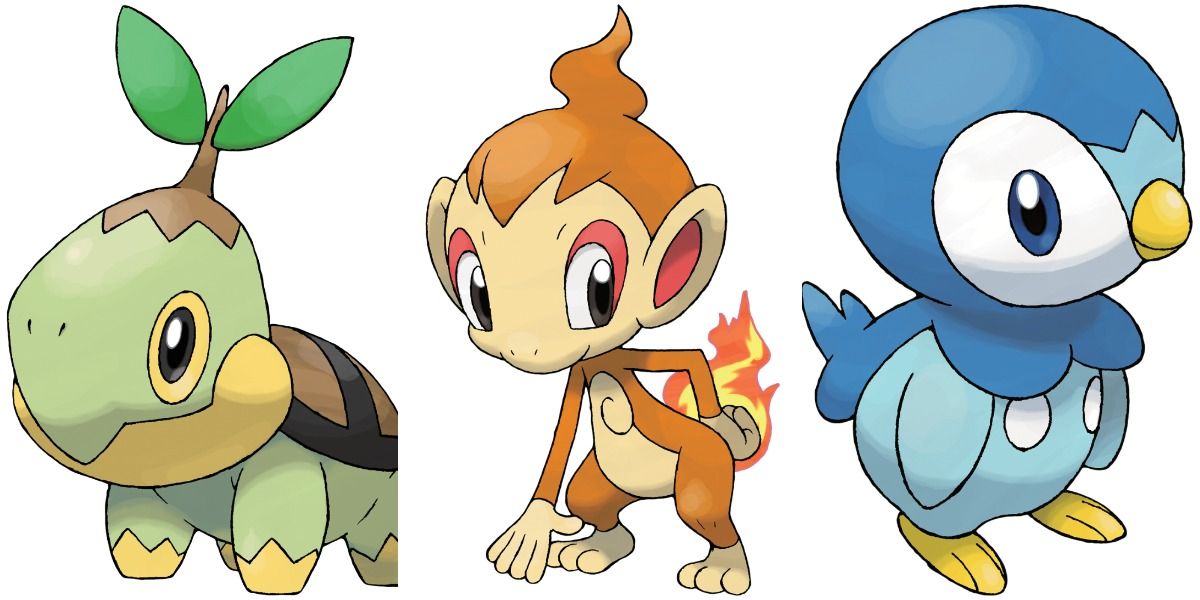 Turtwig, Chimcar, and Piplup from Gen 4 Pokemon