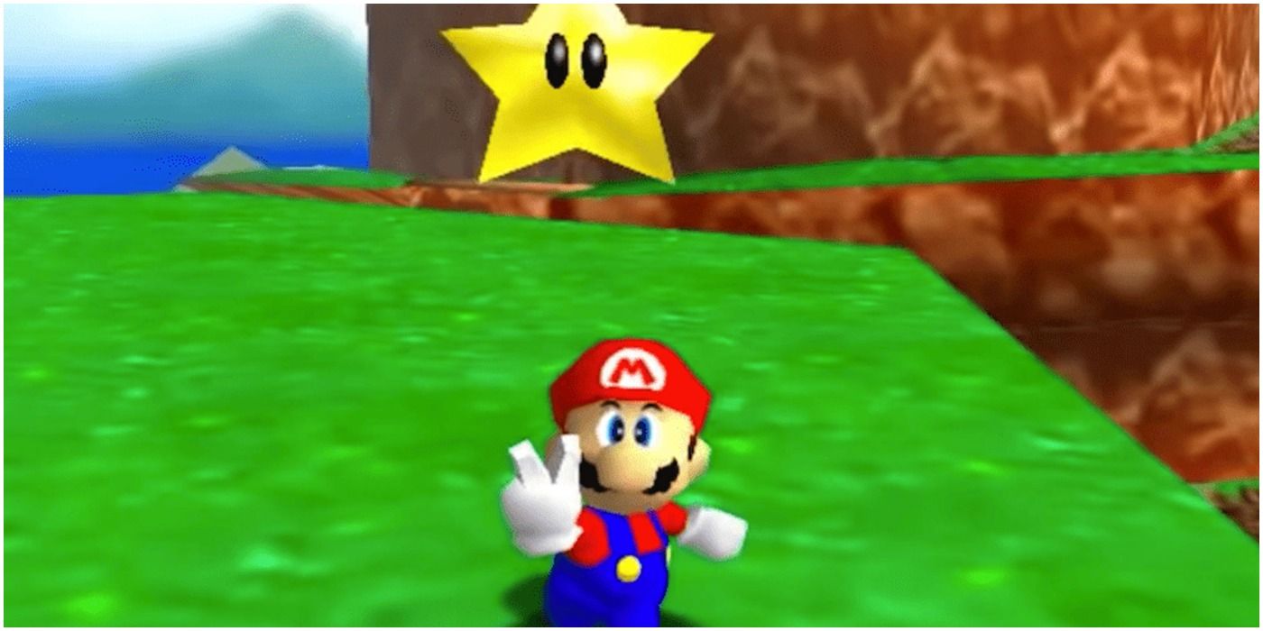 Марио получает Power Star на острове Bob-omb Battlefield в небе.