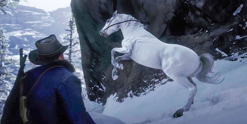 Arthur Morgan taming the White Arabian horse