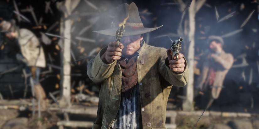 Arthur Morgan dual wielding revolvers