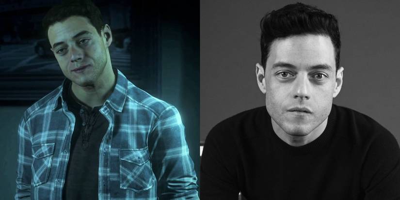 rami malek next to video game character