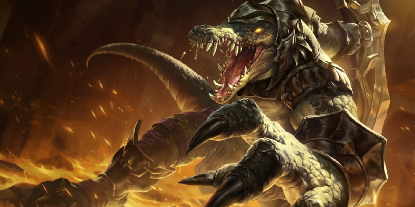 Renekton charging into battle in his League of Legends splash art