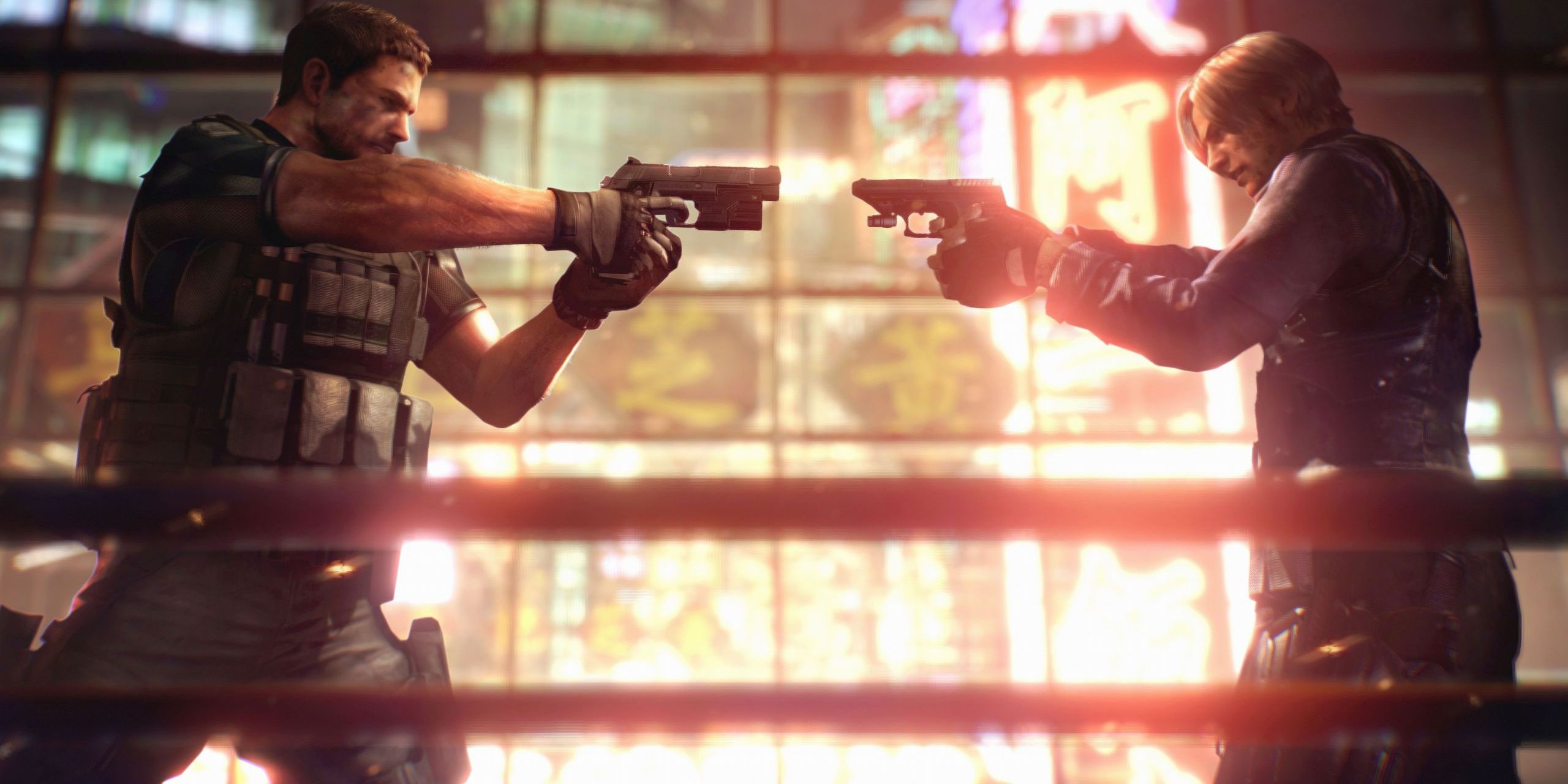 Resident Evil 6 Chris Leon Guns Drawn Confrontation