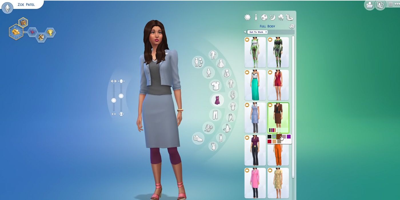 A Sim choosing clothes and features