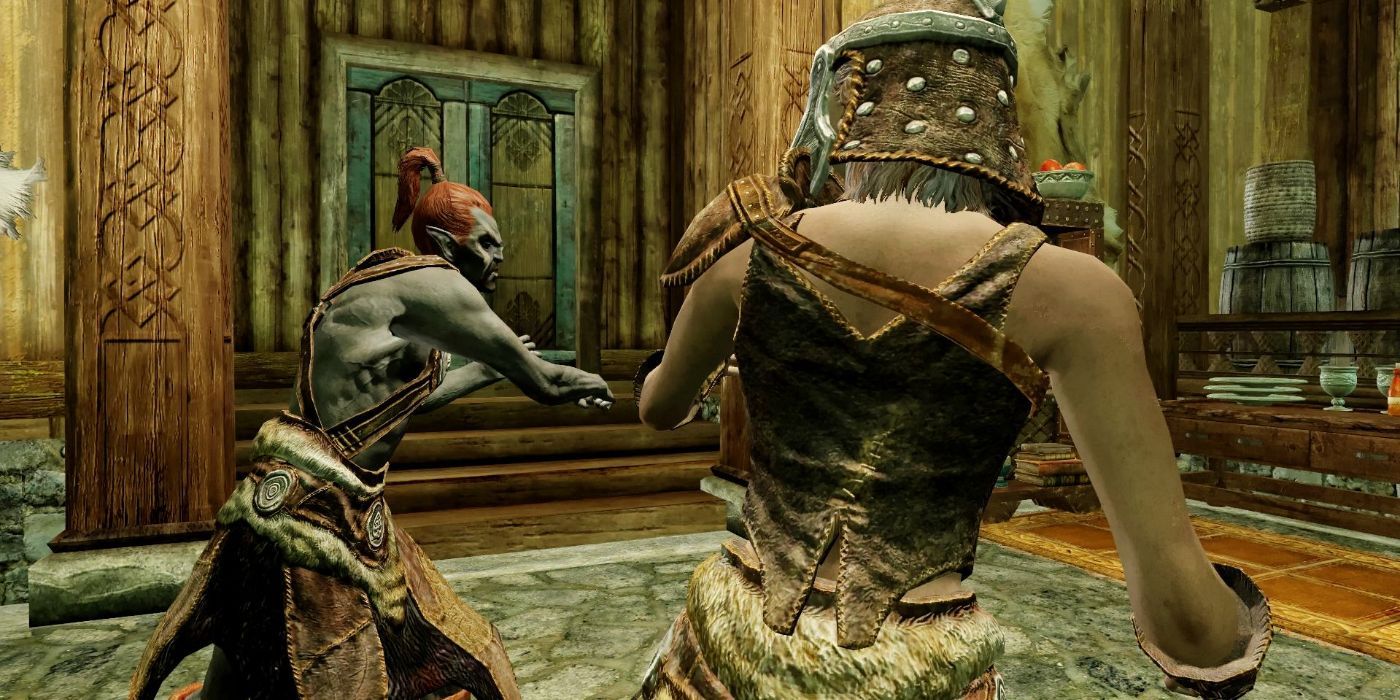 Skyrim Dunmer And Nord Fighting