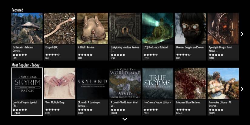 In-game mods for Skyrim: Special Edition.