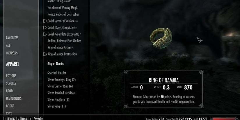 Skyrim Ring Of Namira Stats
