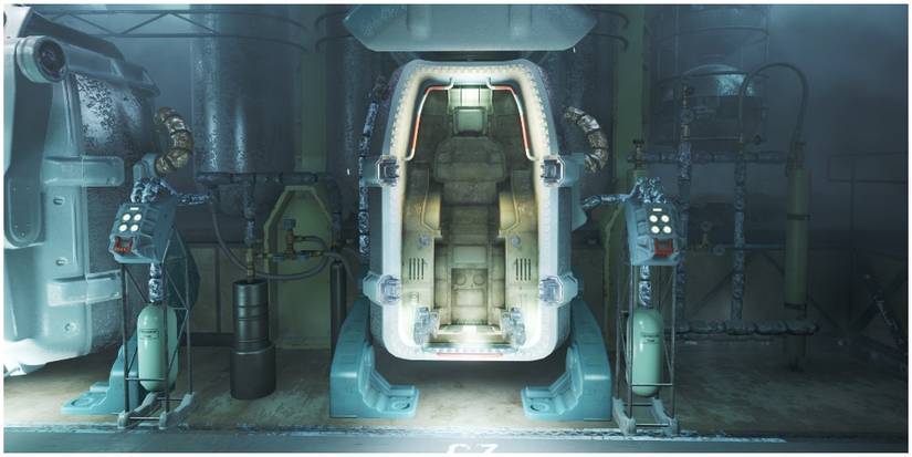 The player's pod inside of Vault 111