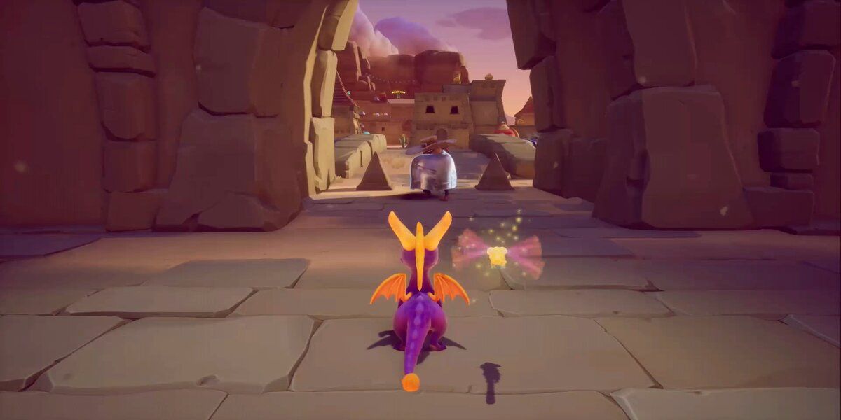 Spyro in the Cliff Town from the Reignited Trilogy