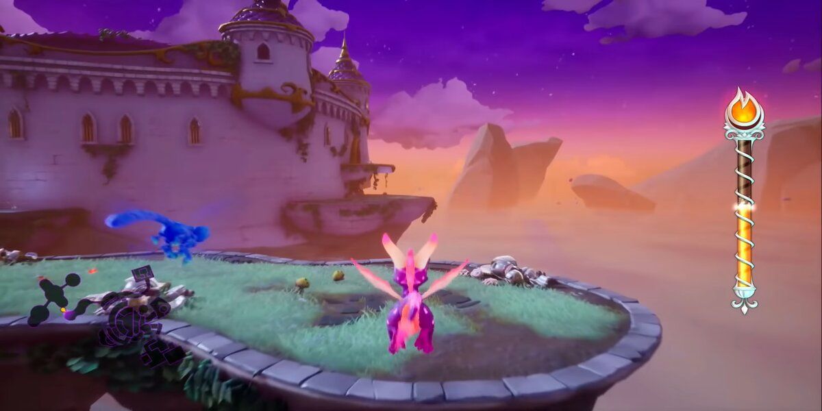 Spyro in the level Haunted Towers from the Reignited Trilogy