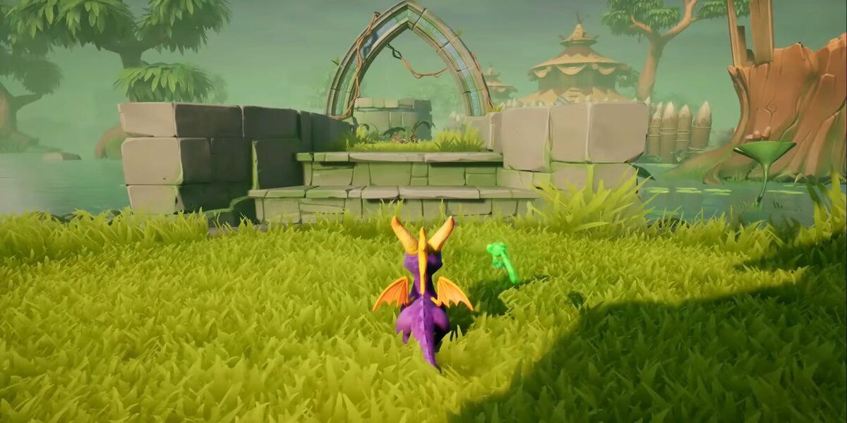 Spyro in the level Misty Bog from the Reignited Trilogy