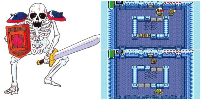 Artwork and screenshots of the Stalfos Knight from A Link to the Past