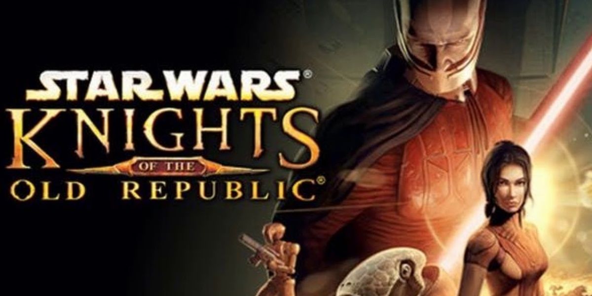 Star Wars: Knights of the Old Republic cover with HK-47, a Selkath, Bastilla Shan, and Darth Malak